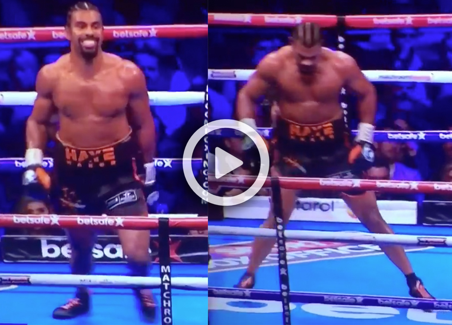 OUCH! – The moment Haye’s ankle gave way during last night’s clash