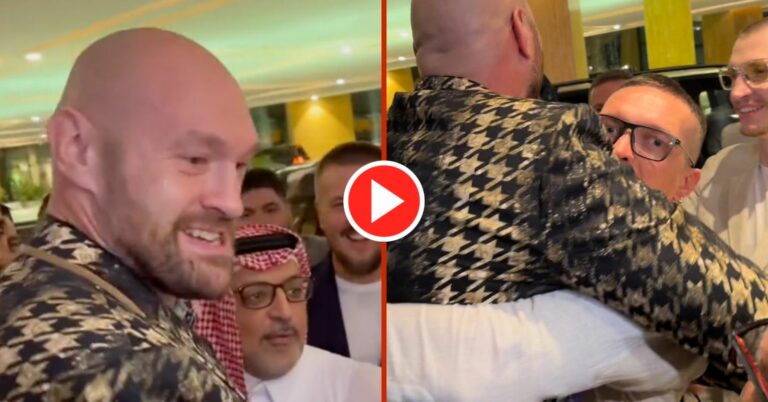 Usyk Lifts Tyson Fury In The Air During First Face Off Since Fight Announcement