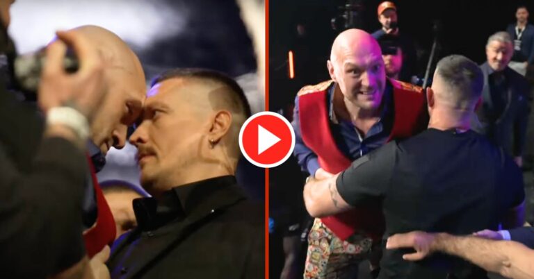 Security Forced To Separate Tyson Fury And Usyk As Sylvester Stallone Watches On